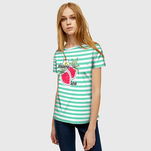 Женская футболка Цветы и ягоды земляники / 3D-принт – фото 3