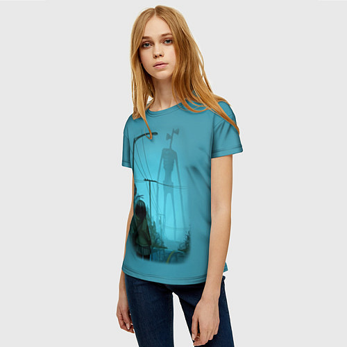 Женская футболка СИРЕНОГОЛОВЫЙ И ДЕВОЧКА / 3D-принт – фото 3