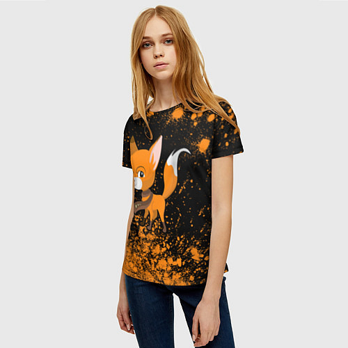 Женская футболка Лиса - В Шарфике - Взрыв / 3D-принт – фото 3