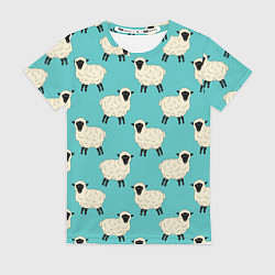 Женская футболка Овечки паттерн на бирюзовом