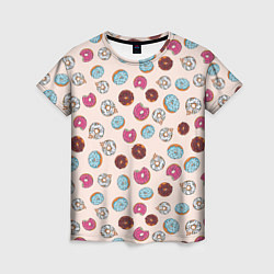Футболка женская Пончики донаты паттерн, цвет: 3D-принт