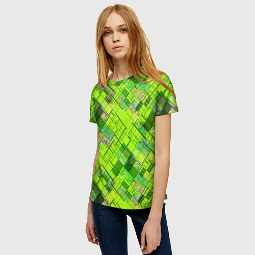 Женская футболка Ярко-зеленый абстрактный узор / 3D-принт – фото 3