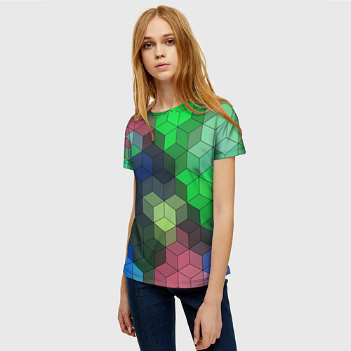 Женская футболка Разноцветный геометрический уз / 3D-принт – фото 3