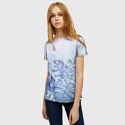 Футболка женская Синие листья, цвет: 3D-принт — фото 2