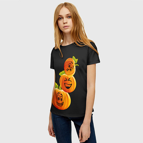Женская футболка Хэллоуин смешные тыквы / 3D-принт – фото 3