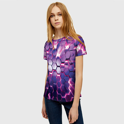 Женская футболка АБСТРАКЦИЯ СОТЫ / 3D-принт – фото 3