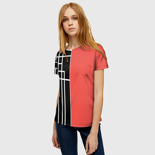 Женская футболка Черный и коралловый арт деко / 3D-принт – фото 3