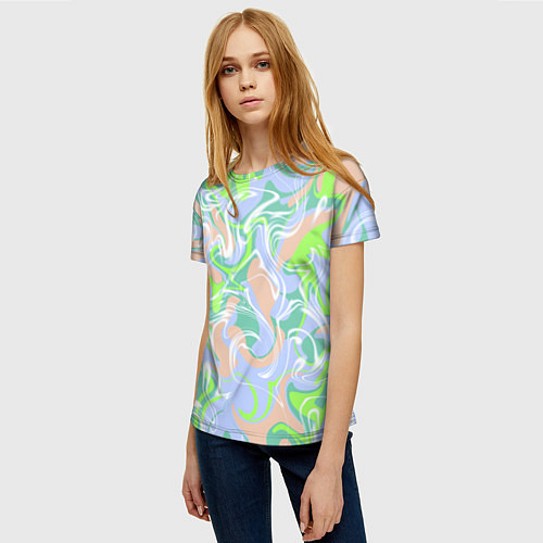 Женская футболка Разноцветные разводы красок / 3D-принт – фото 3