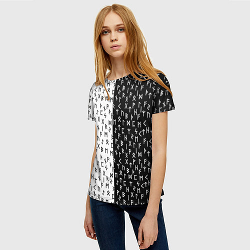 Женская футболка Руны чёрно-белое / 3D-принт – фото 3