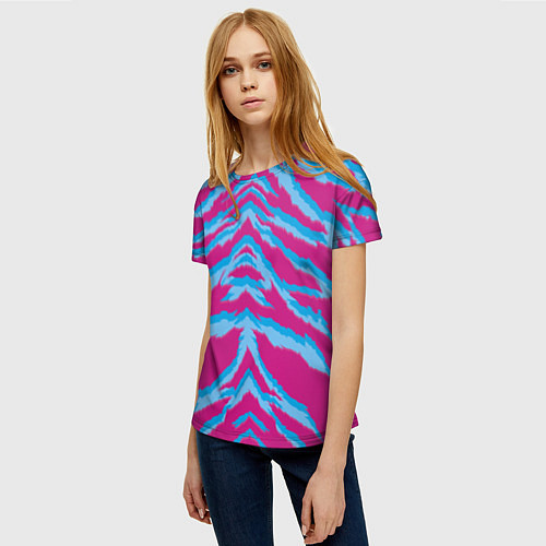 Женская футболка Неоновая шкура тигра / 3D-принт – фото 3