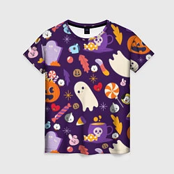 Футболка женская HALLOWEEN BTS BT21 PATTERN БТ21 БТС ХЕЛЛОУИН, цвет: 3D-принт