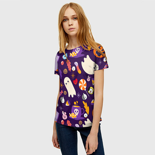 Женская футболка HALLOWEEN BTS BT21 PATTERN БТ21 БТС ХЕЛЛОУИН / 3D-принт – фото 3