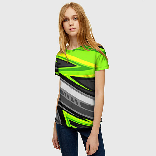 Женская футболка Зеленые линии / 3D-принт – фото 3
