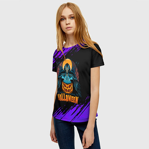 Женская футболка Ведьма колдует над тыквой / 3D-принт – фото 3