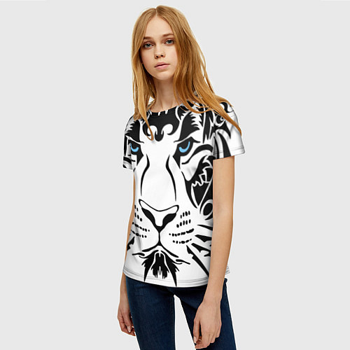 Женская футболка Водяной голубоглазый тигр / 3D-принт – фото 3