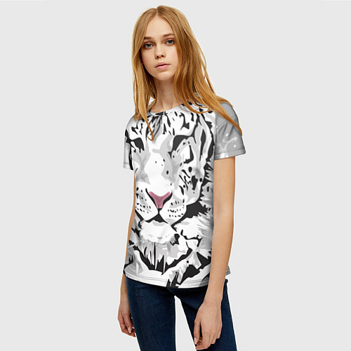 Женская футболка Белый снежный тигр / 3D-принт – фото 3