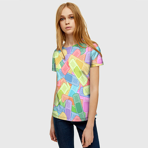 Женская футболка Цветные пластыри / 3D-принт – фото 3