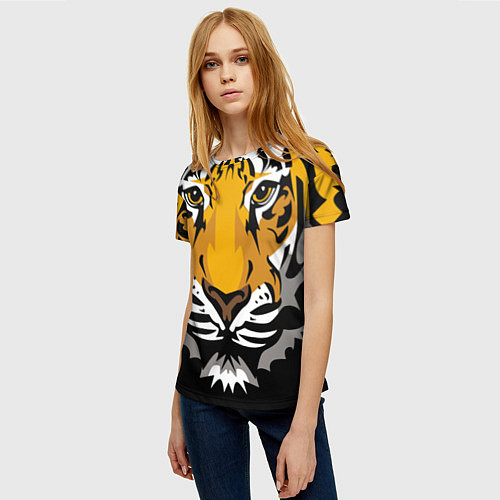 Женская футболка Суровый взгляд тигра / 3D-принт – фото 3