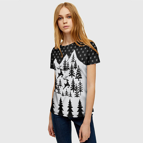 Женская футболка Северные Олени в Горах / 3D-принт – фото 3