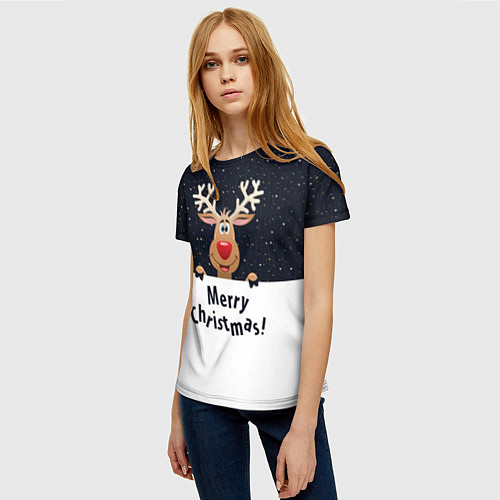 Женская футболка Новогодний Оленёнок Рудольф / 3D-принт – фото 3