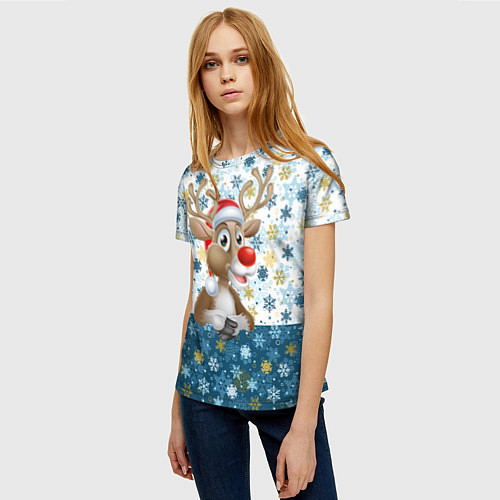 Женская футболка Весёлый Оленёнок / 3D-принт – фото 3