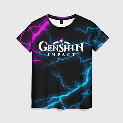 Футболка женская GENSHIN IMPACT NEON FLASH НЕОНОВЫЕ РАЗРЯДЫ МОЛНИЙ, цвет: 3D-принт