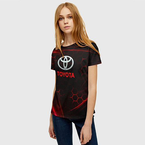 Женская футболка Toyota Неоновые соты / 3D-принт – фото 3