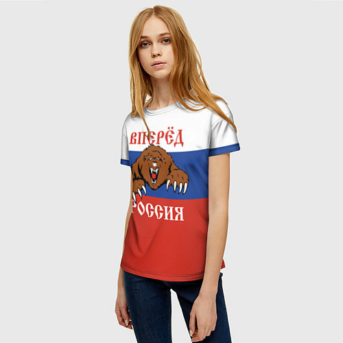 Женская футболка Вперёд Россия! медведь / 3D-принт – фото 3
