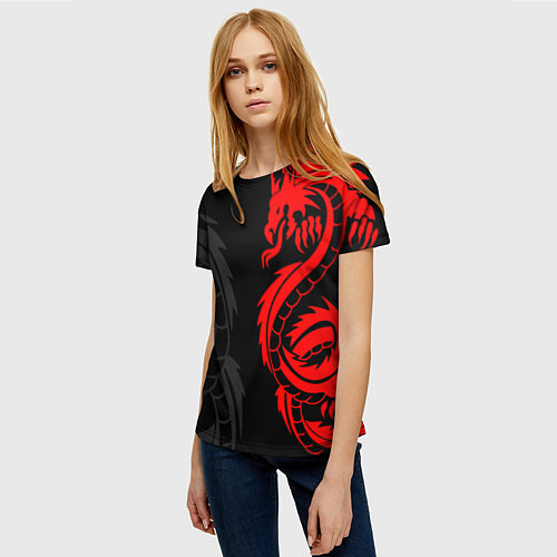 Женская футболка КРАСНЫЙ ДРАКОН ТАТУ RED DRAGON TATTOO / 3D-принт – фото 3