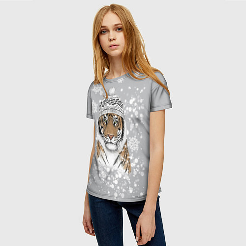 Женская футболка Снежный тигр / 3D-принт – фото 3