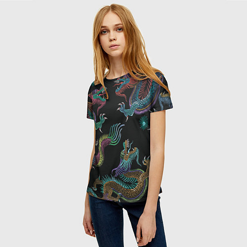 Женская футболка Цветные драконы / 3D-принт – фото 3