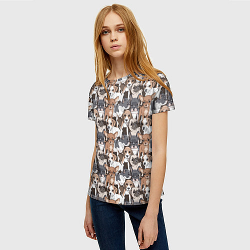 Женская футболка Щенки Разных Пород / 3D-принт – фото 3