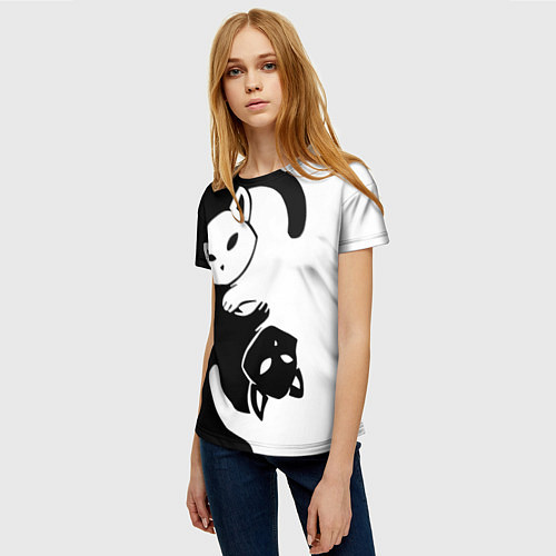 Женская футболка Черный и белый кот кувыркаются / 3D-принт – фото 3