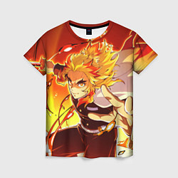 Футболка женская Ренгоку Кёджуро, Клинок рассекающий демонов, цвет: 3D-принт