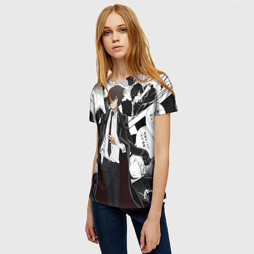 Женская футболка Дазай Осаму на фоне манги / 3D-принт – фото 3