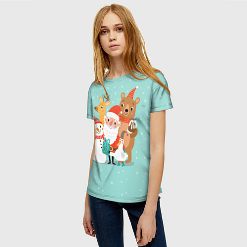 Женская футболка Звери и Дед Мороз / 3D-принт – фото 3