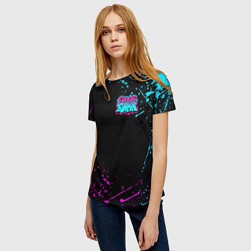 Женская футболка FRIDAY NIGHT FUNKIN NEON COLORS НЕОНОВЫЕ БРЫЗГИ / 3D-принт – фото 3