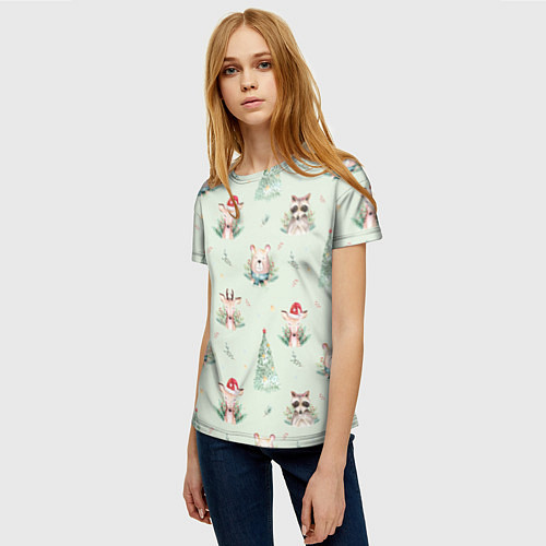 Женская футболка Олени, медведи и еноты / 3D-принт – фото 3