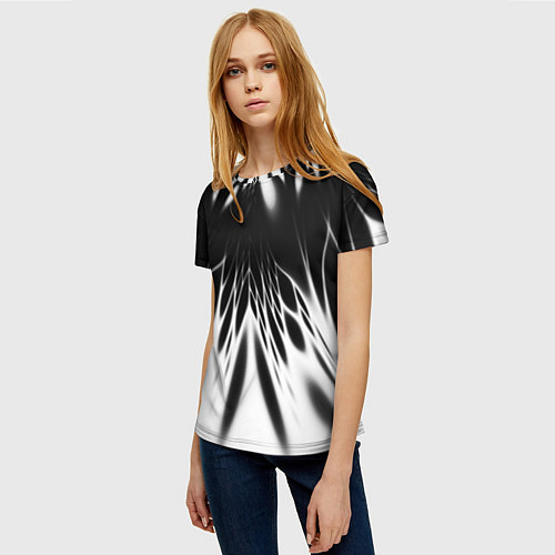 Женская футболка Белый и черный - коллекция Лучи - Хуф и Ся / 3D-принт – фото 3