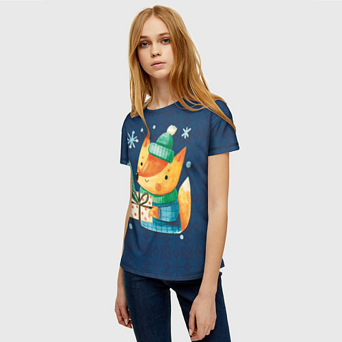 Женская футболка Лис-подарок в узорах / 3D-принт – фото 3
