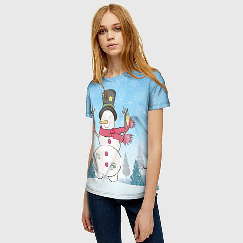 Женская футболка Снеговик в снежном дворике / 3D-принт – фото 3