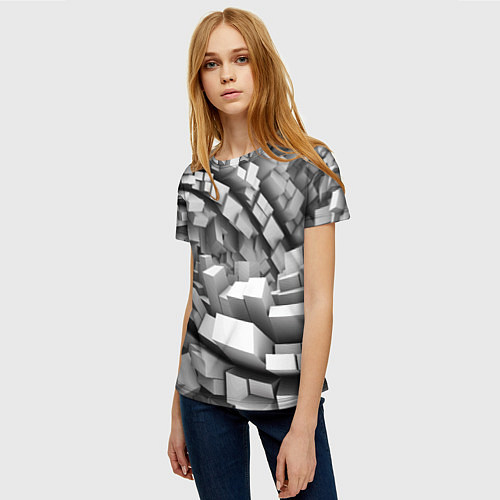 Женская футболка Геометрическая объёмная абстракция / 3D-принт – фото 3