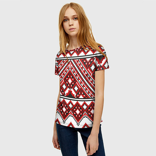 Женская футболка Русский узор, геометрическая вышивка / 3D-принт – фото 3