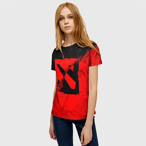 Женская футболка DOTA 2 RED BLACK LOGO, БРЫЗГИ КРАСОК / 3D-принт – фото 3