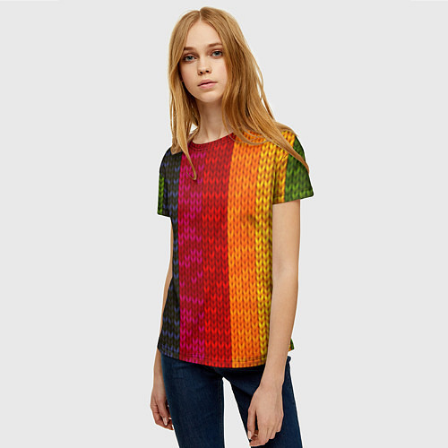 Женская футболка Вязаная радуга / 3D-принт – фото 3