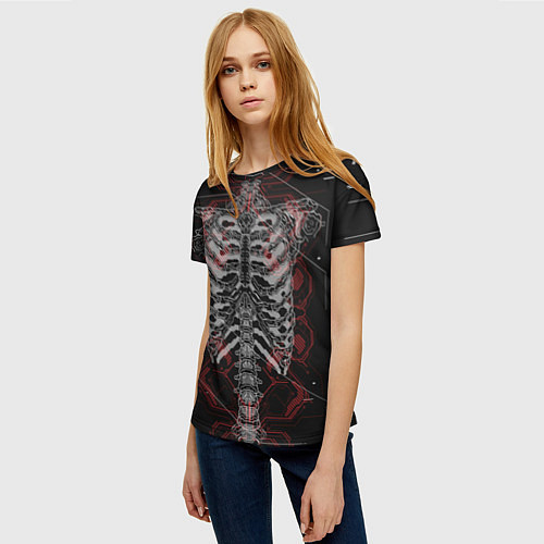 Женская футболка Биомеханический скелет cyberpunk / 3D-принт – фото 3