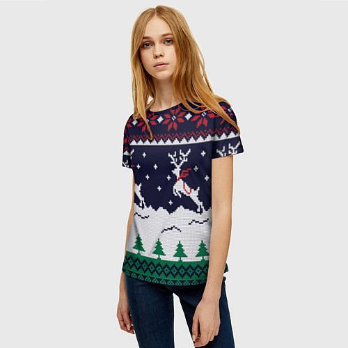 Женская футболка СВИТЕР С ОЛЕНЯМИ DEER SWEATER / 3D-принт – фото 3