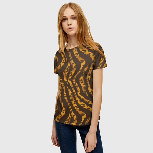 Женская футболка Шкура тигра леопарда гибрид / 3D-принт – фото 3