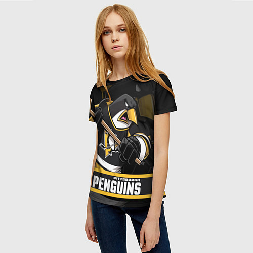 Женская футболка Питтсбург Пингвинз, Pittsburgh Penguins / 3D-принт – фото 3