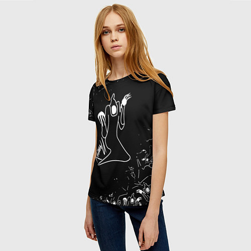 Женская футболка KIZARU ПРИЗРАК ЛОГО БЕЛЫЙ / 3D-принт – фото 3